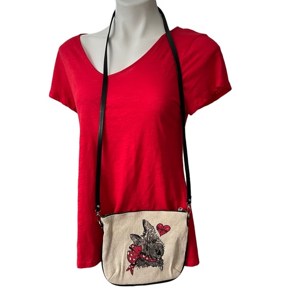 BRIGHTON Scottie Dog Canvas Crossbody with Black Leather Detachable Stra… - Picture 6 of 10